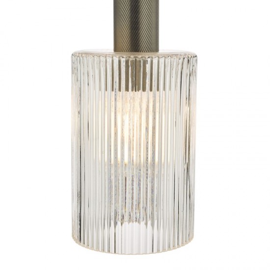 67875-003 Antique Chrome Pendant with Ribbed Cylinder Glass