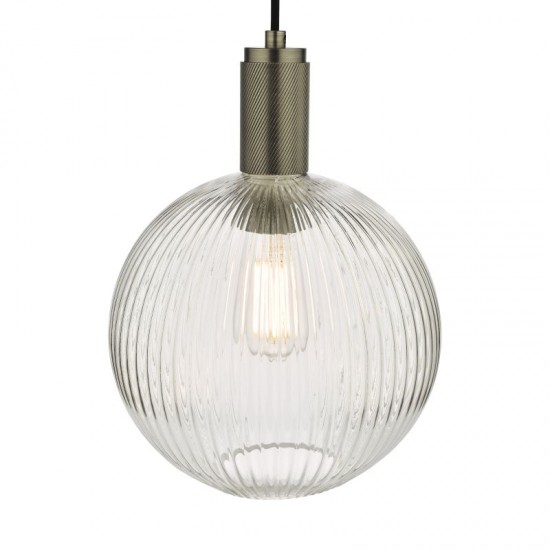 67876-003 Antique Chrome Pendant with Ribbed Round Glass