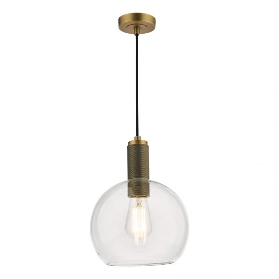 67878-003 Aged Brass Pendant with Clear Round Glass