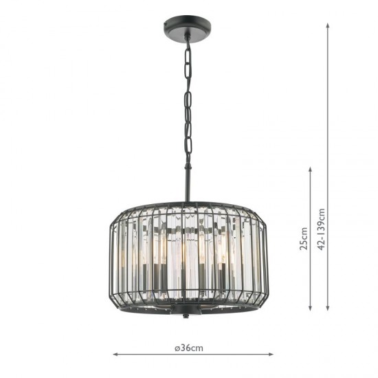 67883-003 Satin Black 3 Light Pendant with Crystal