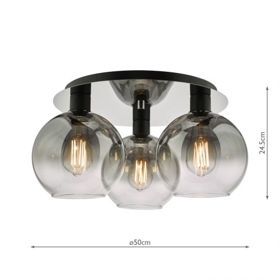 67887-003 Black 3 Light Semi Flush with Mirrored Ombre Glasses