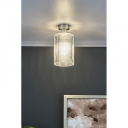 67900-003 Antique Chrome Semi Flush with Ribbed Clear Glass