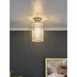 67902-003 Aged Brass Semi Flush with Ribbed Clear Glass