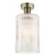 67902-003 Aged Brass Semi Flush with Ribbed Clear Glass
