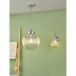 67908-003 Bathroom Chrome Pendant with Clear Ribbed Glass