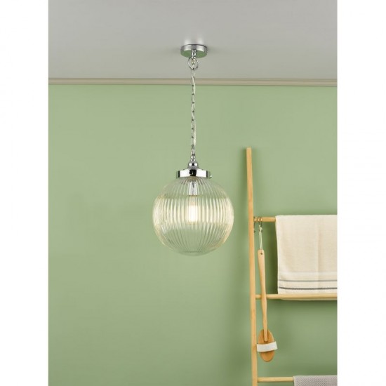 67908-003 Bathroom Chrome Pendant with Clear Ribbed Glass
