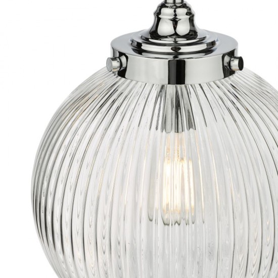 67908-003 Bathroom Chrome Pendant with Clear Ribbed Glass
