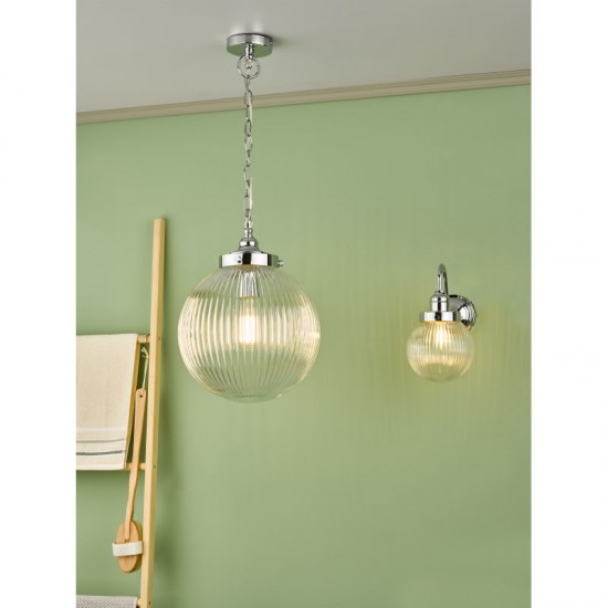 67909-003 Bathroom Chrome Wall Lamp with Clear Ribbed Glass