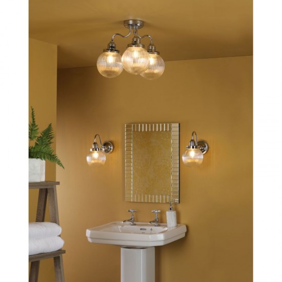 67909-003 Bathroom Chrome Wall Lamp with Clear Ribbed Glass