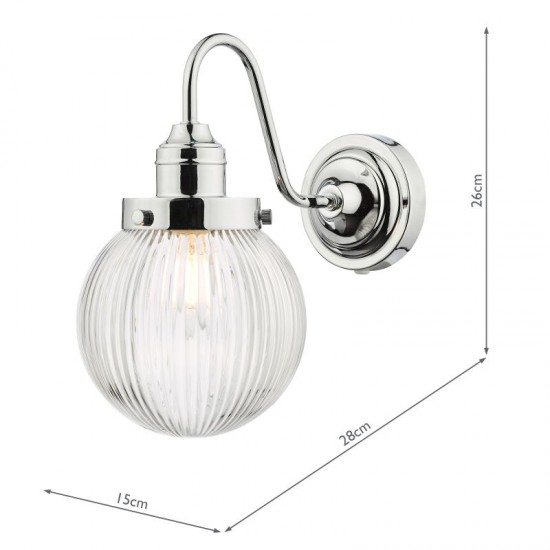 67909-003 Bathroom Chrome Wall Lamp with Clear Ribbed Glass