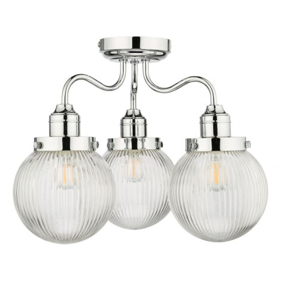 67910-003 Bathroom Chrome Semi Flush with Clear Ribbed Glasses