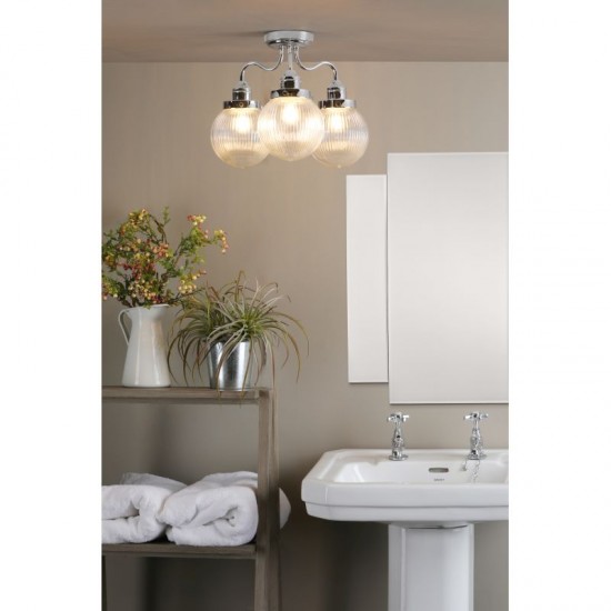 67910-003 Bathroom Chrome Semi Flush with Clear Ribbed Glasses