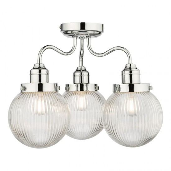 67910-003 Bathroom Chrome Semi Flush with Clear Ribbed Glasses