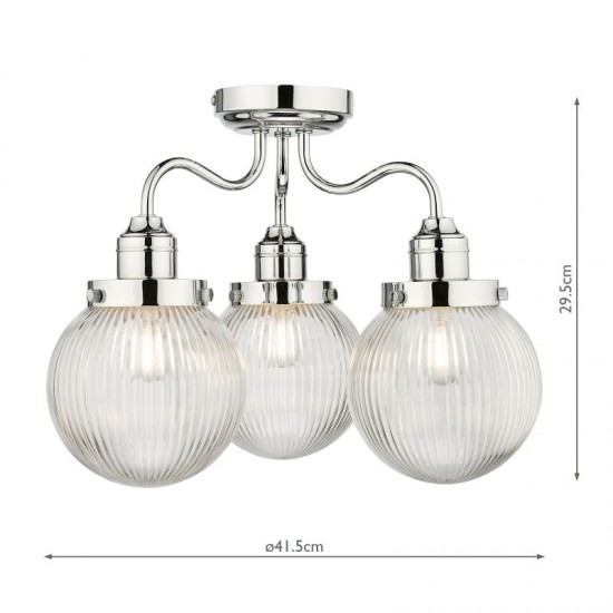 67910-003 Bathroom Chrome Semi Flush with Clear Ribbed Glasses