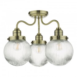 67911-003 Bathroom Antique Brass Semi Flush with Clear Ribbed Glass 67911-003 Bathroom Antique Brass Semi Flush with Clear Ribbed Glass