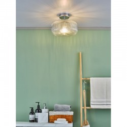 67912-003 Bathroom Chrome Semi Flush with Clear Ribbed Glass