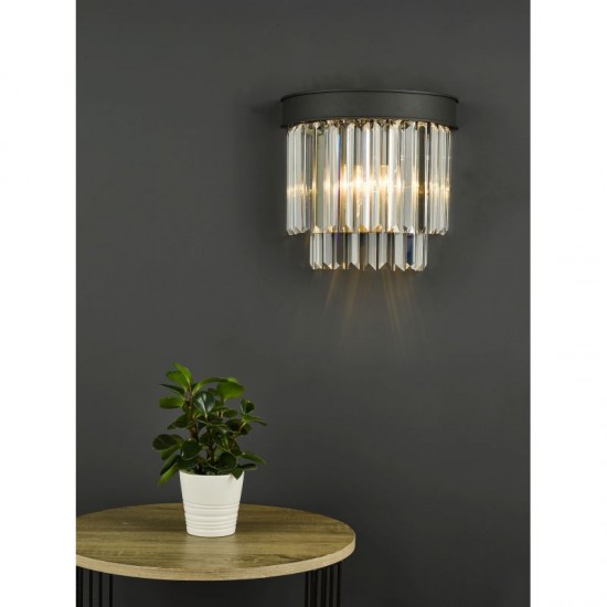 67913-003 Anthracite 2 Light Wall Lamp with Crystal