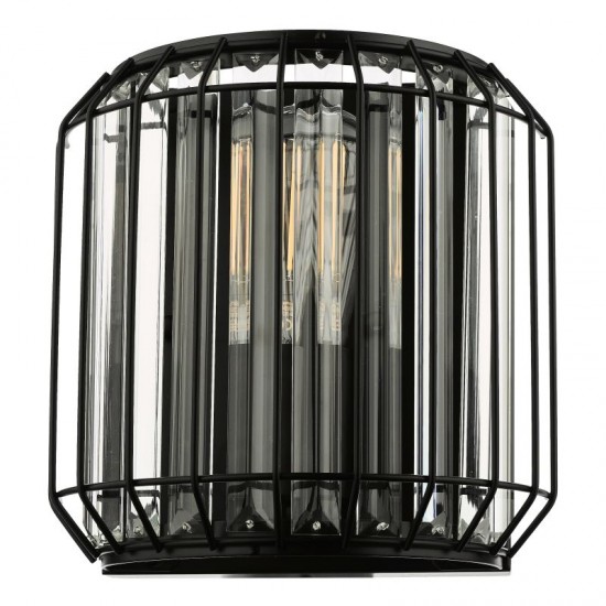 67914-003 Satin Black 2 Light Wall Lamp with Crystal