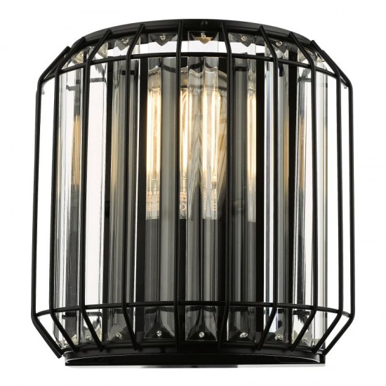 67914-003 Satin Black 2 Light Wall Lamp with Crystal