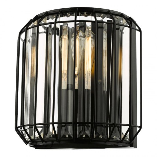 67914-003 Satin Black 2 Light Wall Lamp with Crystal