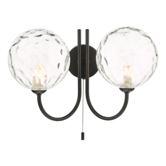 67917-003 Black 2 Light Wall Lamp with Dimple Clear Glasses 67917-003 Black 2 Light Wall Lamp with Dimple Clear Glasses