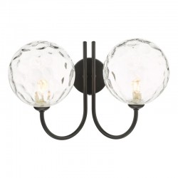 67917-003 Black 2 Light Wall Lamp with Dimple Clear Glasses