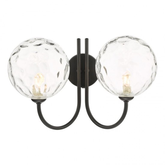 67917-003 Black 2 Light Wall Lamp with Dimple Clear Glasses 67917-003 Black 2 Light Wall Lamp with Dimple Clear Glasses