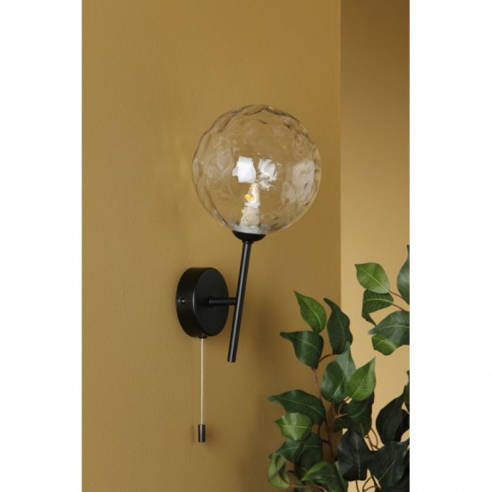 67919-003 Black Wall Lamp with Dimple Clear Glass