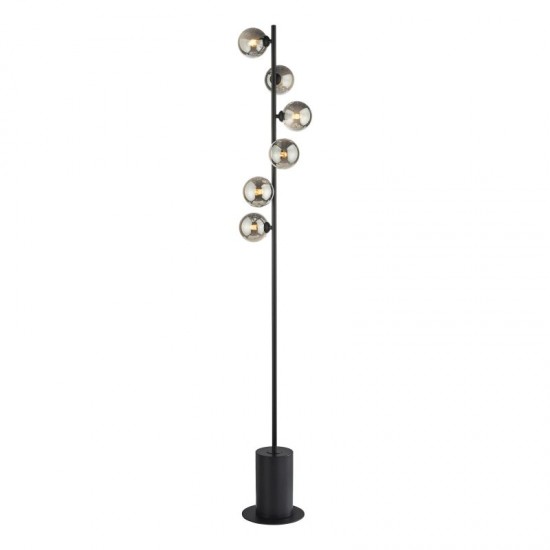 67957-003 Black 6 Light Floor Lamp with Smoked Mirrored Glasses
