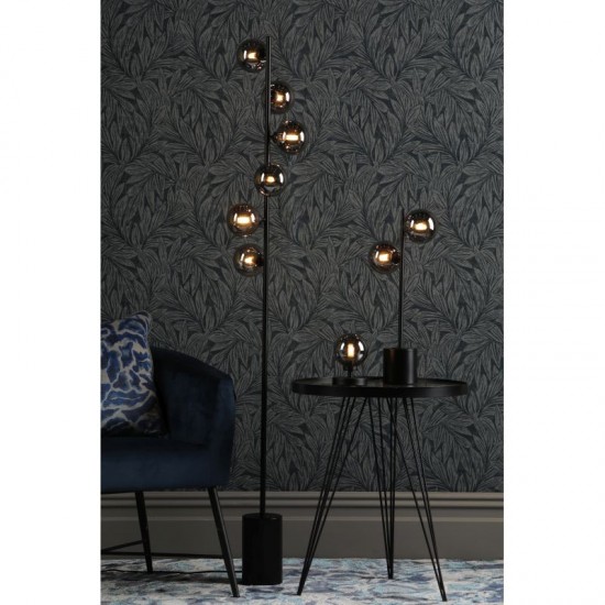 67957-003 Black 6 Light Floor Lamp with Smoked Mirrored Glasses