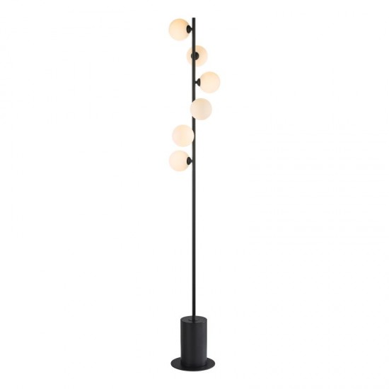 67958-003 Black 6 Light Floor Lamp with White Glasses