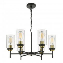 67987-003 Black & Antique Brass 6 Light Centre Fitting with Clear Glasses