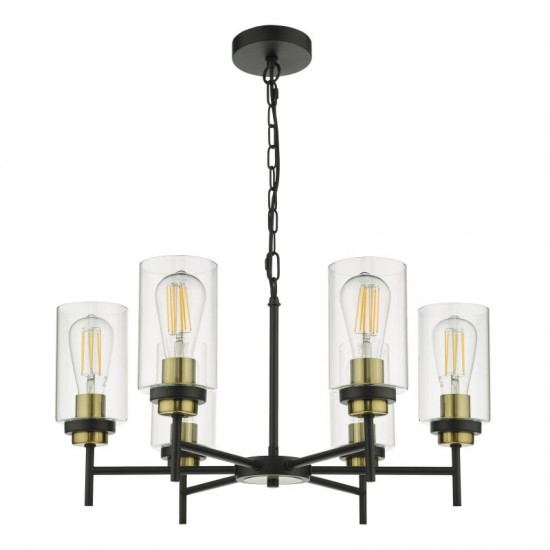 67987-003 Black & Antique Brass 6 Light Centre Fitting with Clear Glasses 67987-003 Black & Antique Brass 6 Light Centre Fitting with Clear Glasses