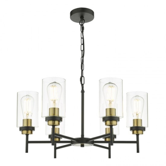 67987-003 Black & Antique Brass 6 Light Centre Fitting with Clear Glasses 67987-003 Black & Antique Brass 6 Light Centre Fitting with Clear Glasses