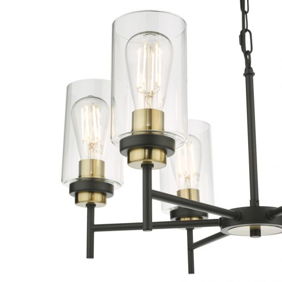 67987-003 Black & Antique Brass 6 Light Centre Fitting with Clear Glasses 67987-003 Black & Antique Brass 6 Light Centre Fitting with Clear Glasses