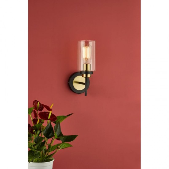 67988-003 Black & Antique Brass Wall Lamp with Clear Glass