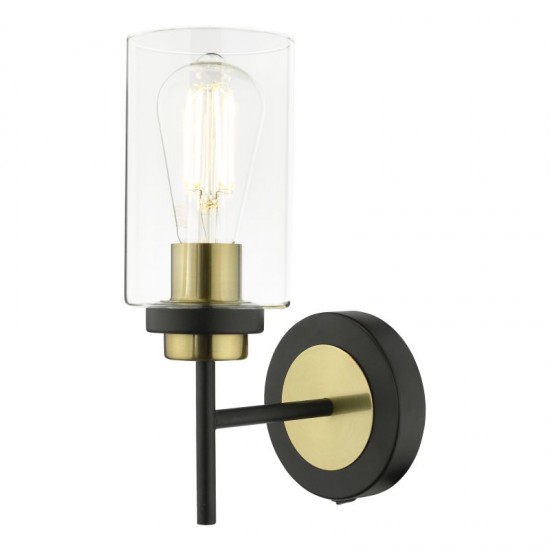 67988-003 Black & Antique Brass Wall Lamp with Clear Glass