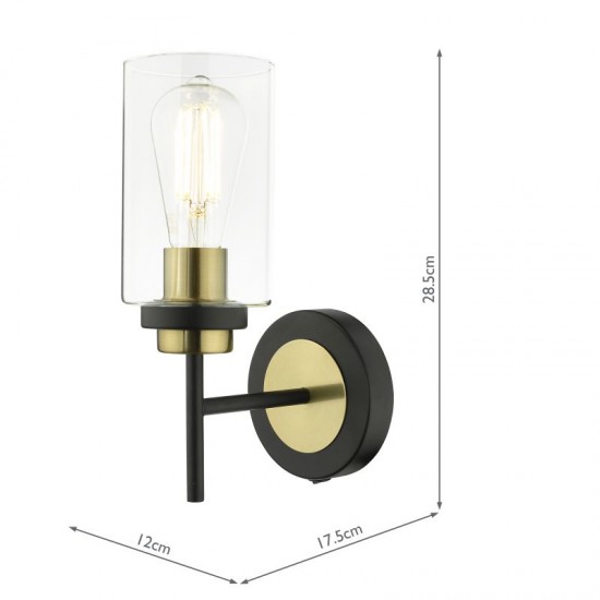 67988-003 Black & Antique Brass Wall Lamp with Clear Glass
