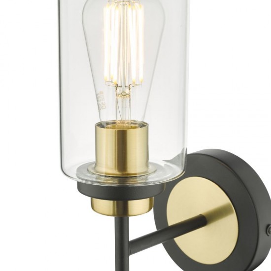 67988-003 Black & Antique Brass Wall Lamp with Clear Glass