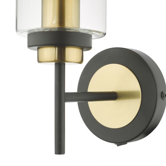 67988-003 Black & Antique Brass Wall Lamp with Clear Glass