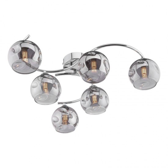 68004-004 Chrome 6 Light Semi Flush with Smoked Mirrored Dimpled Glasses