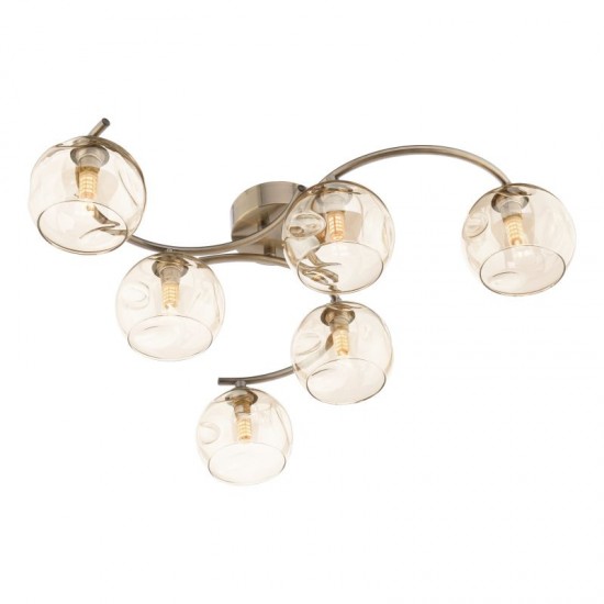 68005-004 Antique Brass 6 Light Semi Flush with Amber Dimpled Glasses