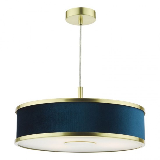 71145-003 Brushed Brass 3 Light Pendant with Velvet Shade & Diffuser