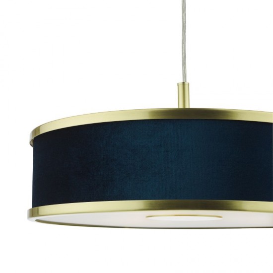 71145-003 Brushed Brass 3 Light Pendant with Velvet Shade & Diffuser