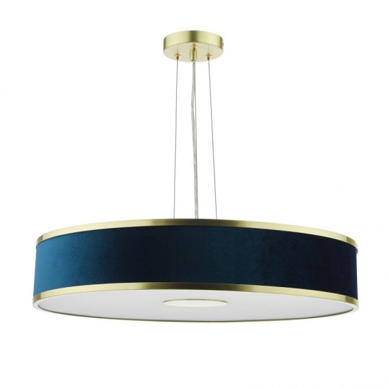 71146-003 Brushed Brass 6 Light Pendant with Velvet Shade & Diffuser