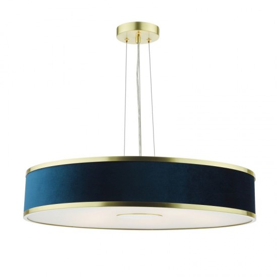 71146-003 Brushed Brass 6 Light Pendant with Velvet Shade & Diffuser