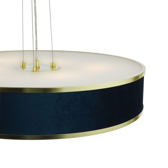 71146-003 Brushed Brass 6 Light Pendant with Velvet Shade & Diffuser