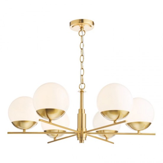 71148-003 Natural Brass 6 Light Centre Fitting with Opal Glasses