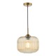 71161-003 Natural Brass Pendant with Amber Ribbed Glass