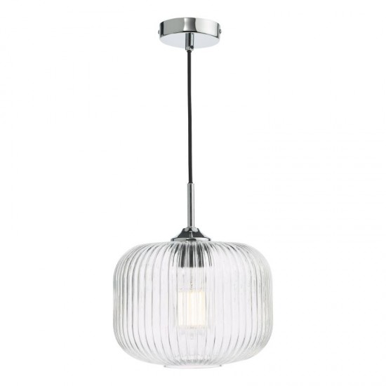 71162-003 Chrome Pendant with Clear Ribbed Glass